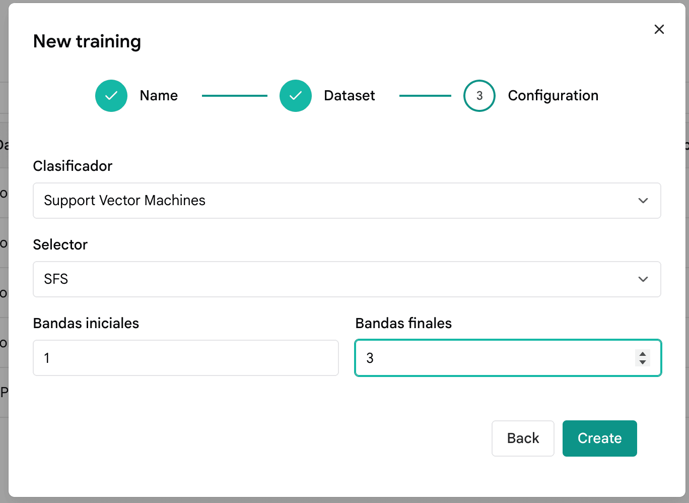 New training step 3: classifier, selector, band range